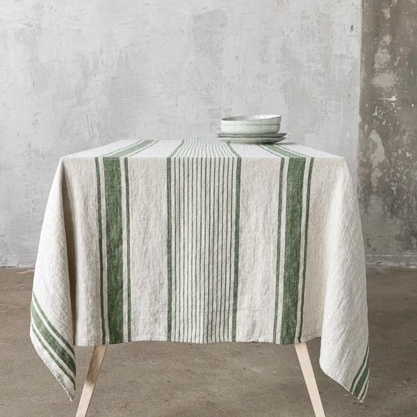 Linenme Linen Tablecloth Forest Green Natural Provence