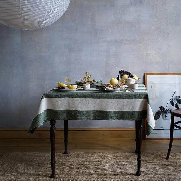 Linenme Linen Tablecloth Forest Green Natural Venice