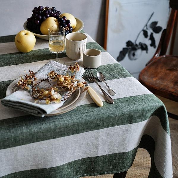 Linenme Linen Tablecloth Forest Green Natural Venice