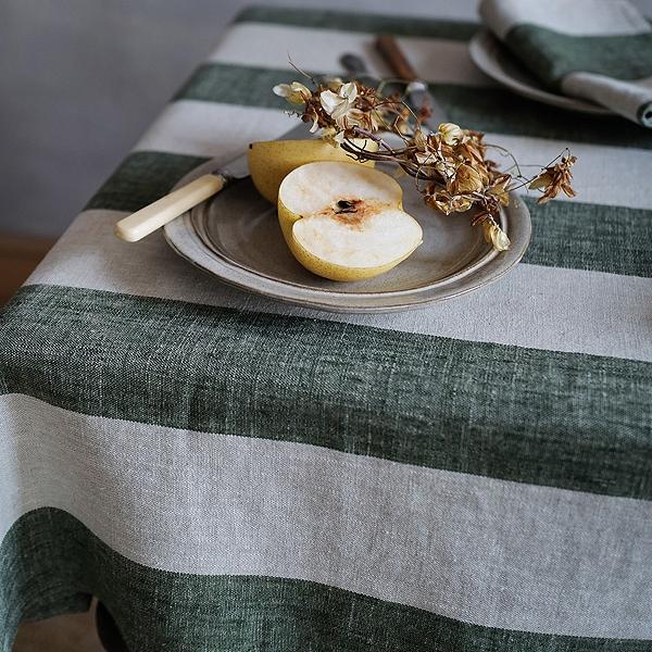 Linenme Linen Tablecloth Forest Green Natural Venice