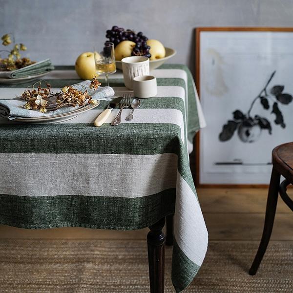 linenme Linen Tablecloth Forest Green Natural Venice
