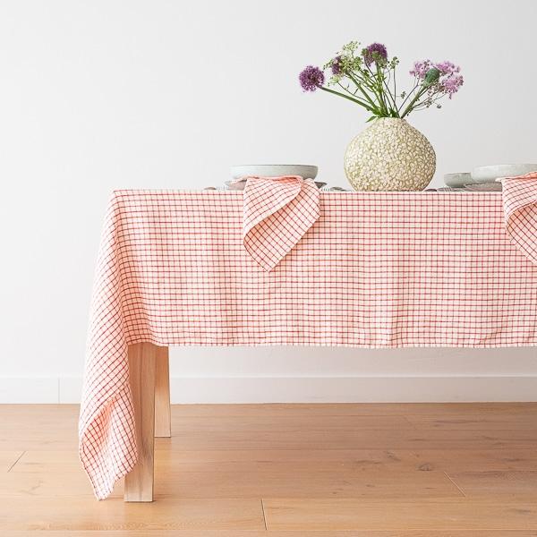 linenme Linen Tablecloth Graphic Check Off White Red