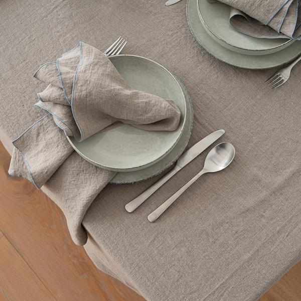 Linenme Linen Tablecloth Natural Stone Blue Venezia