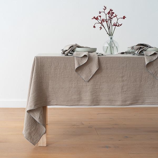 linenme Linen Tablecloth Natural Stone Blue Venezia