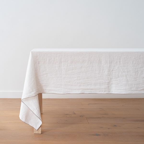 Linenme Linen Tablecloth Optical White Natural Venezia