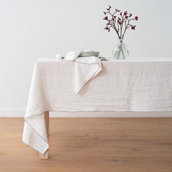 linenme Linen Tablecloth Optical White Natural Venezia
