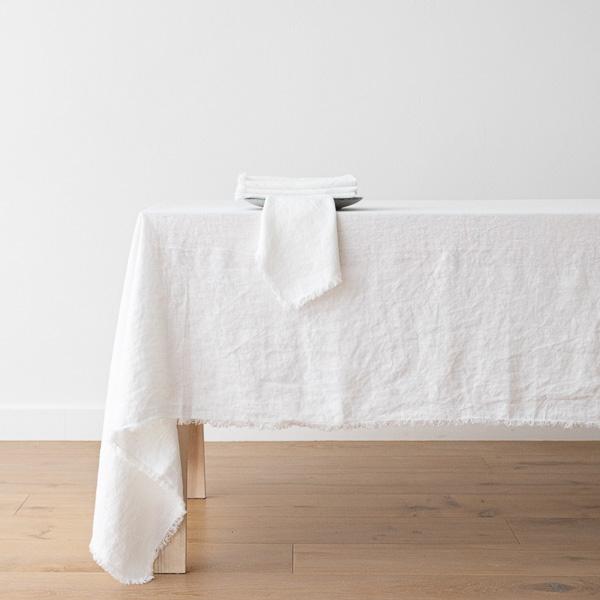 Linenme Linen Tablecloth Optical White Terra Fringe