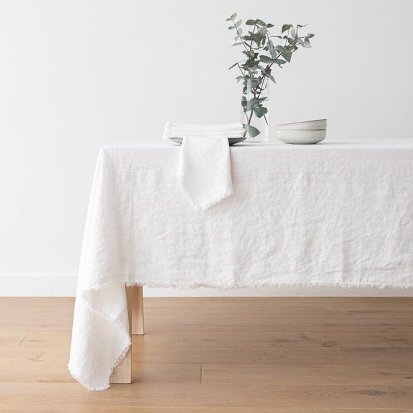 linenme Linen Tablecloth Optical White Terra Fringe