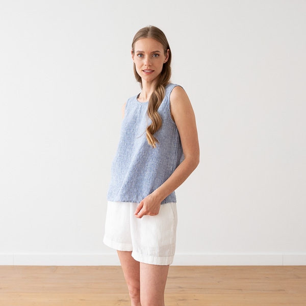 Linenme Linen Tank Top Light Blue Medium Stripe Alice