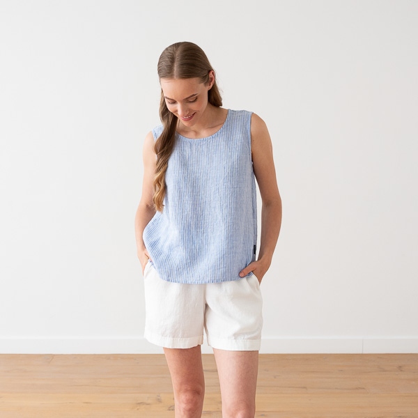 Linenme Linen Tank Top Light Blue Medium Stripe Alice