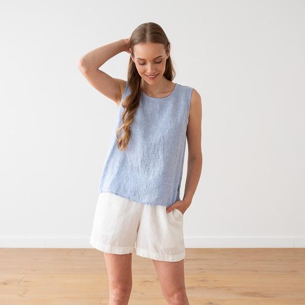 Linenme Linen Tank Top Light Blue Medium Stripe Alice