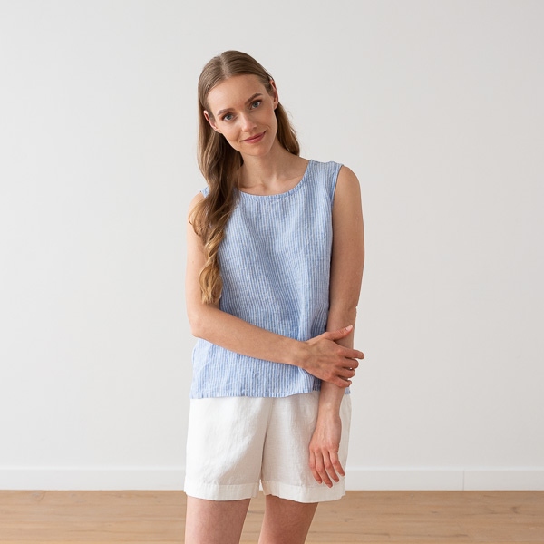 linenme Linen Tank Top Light Blue Medium Stripe Alice