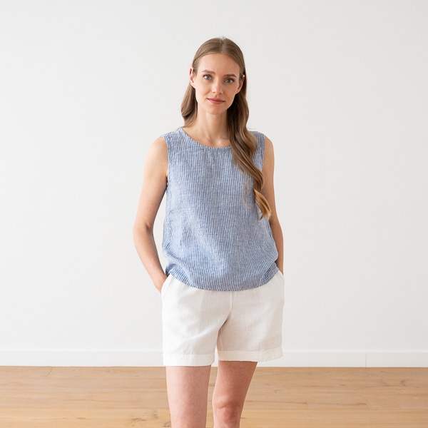 linenme Linen Tank Top Light Blue Medium Stripe Alice