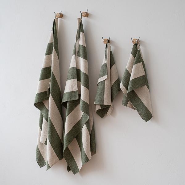 Linenme Linen Towel Set Forest Green Natural Venice