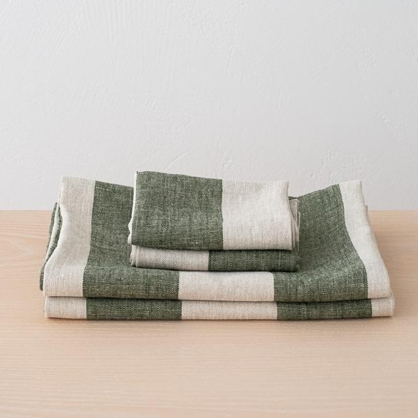 Linenme Linen Towel Set Forest Green Natural Venice