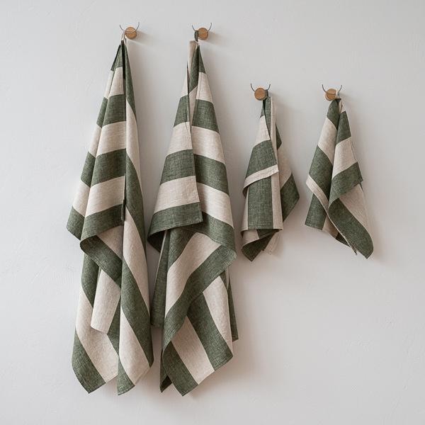 linenme Linen Towel Set Forest Green Natural Venice