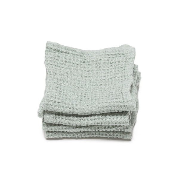 Linenme Linen Waffle Big Set Of 4 Wash Cloth Sea Foam