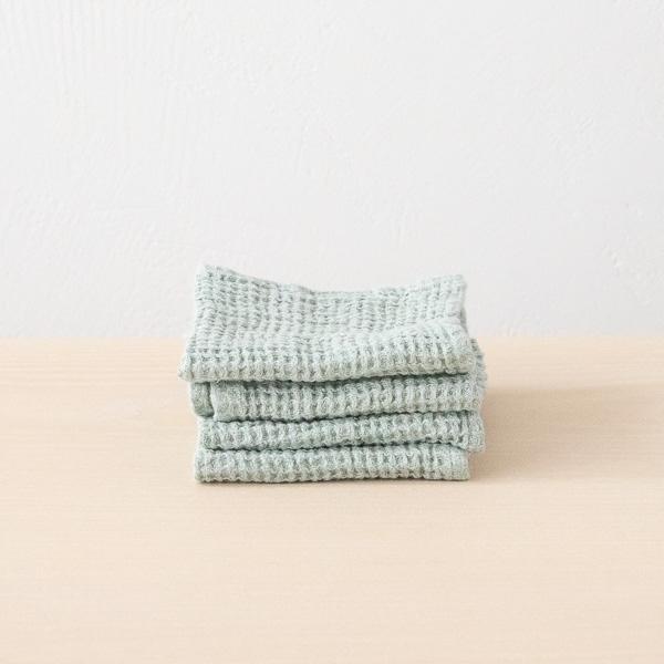 linenme Linen Waffle Big Set of 4 Wash Cloth Sea Foam