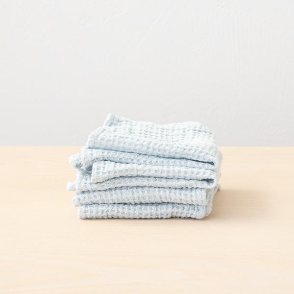 linenme Linen Waffle Big Set of 4 Wash Cloth Set Ice Blue
