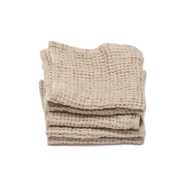 Linenme Linen Waffle Big Set Of 4 Wash Cloth Set Natural