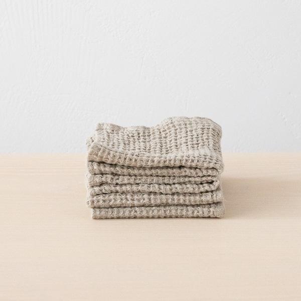 linenme Linen Waffle Big Set of 4 Wash Cloth Set Natural