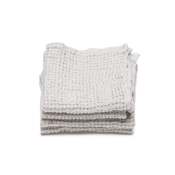 Linenme Linen Waffle Big Set Of 4 Wash Cloth Set Silver