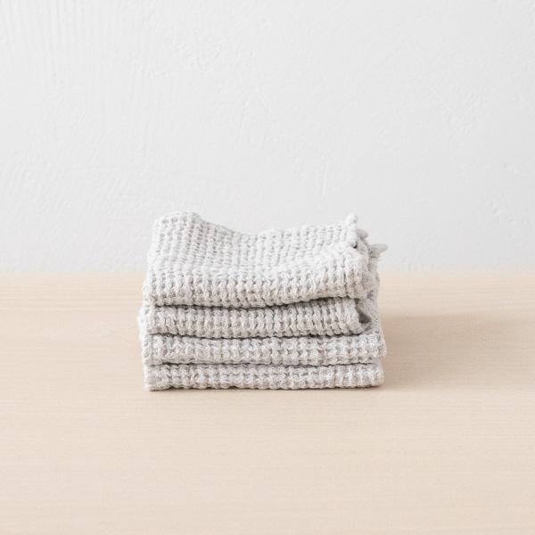 linenme Linen Waffle Big Set of 4 Wash Cloth Set Silver
