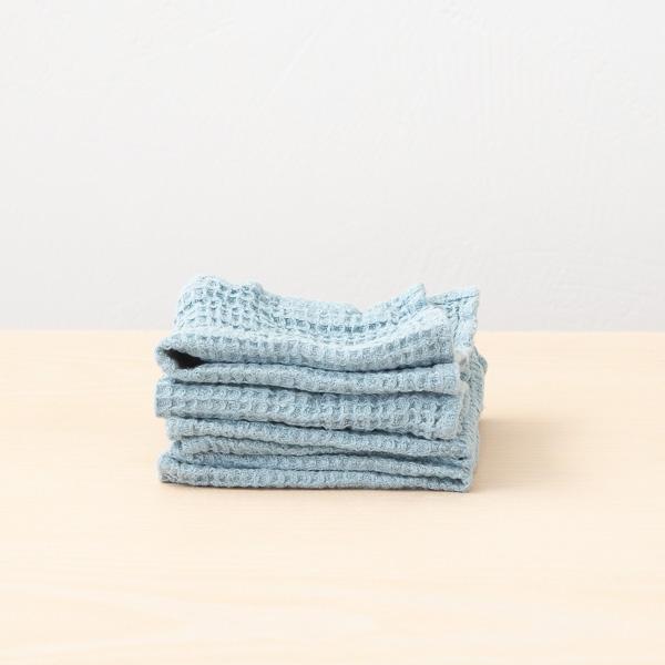 linenme Linen Waffle Big Set of 4 Wash Cloth Set Stone Blue