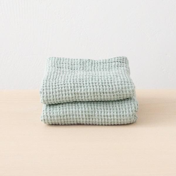 linenme Linen Waffle Big Set of Hand Towels Sea Foam