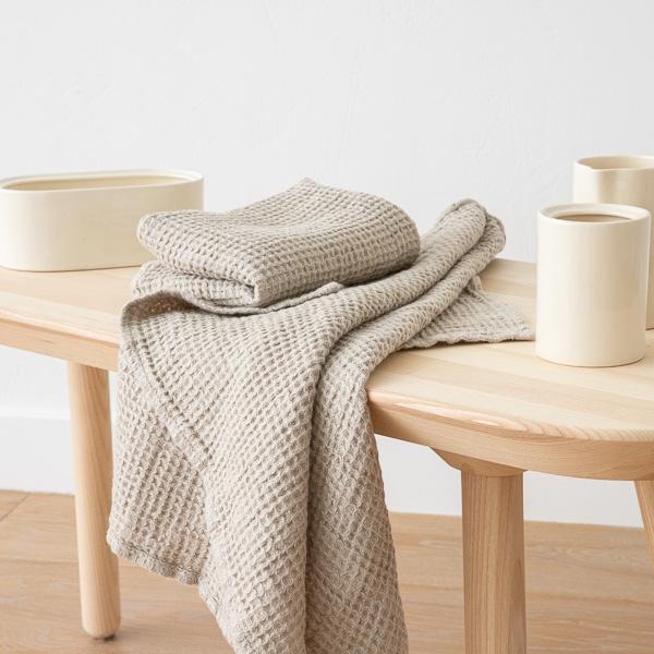 Linenme Linen Waffle Big Set Of Hand Towels Set Natural