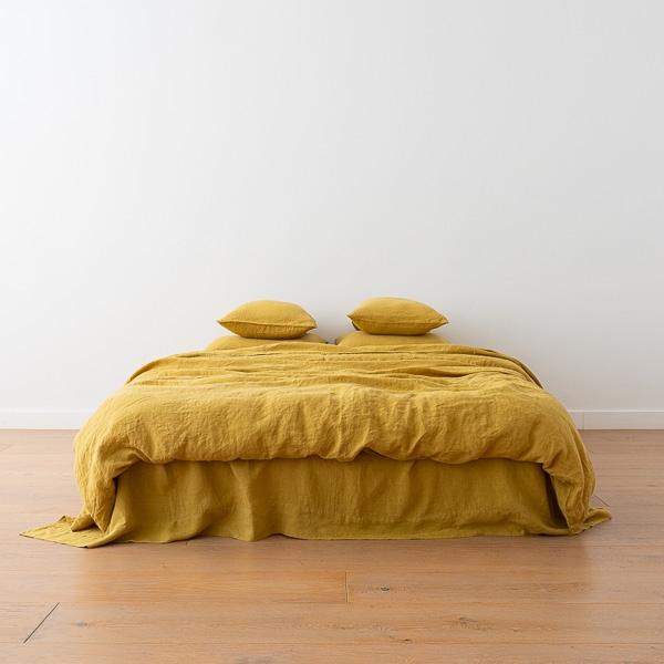 Linenme Antique Gold Linen Bed Set Stone Washed