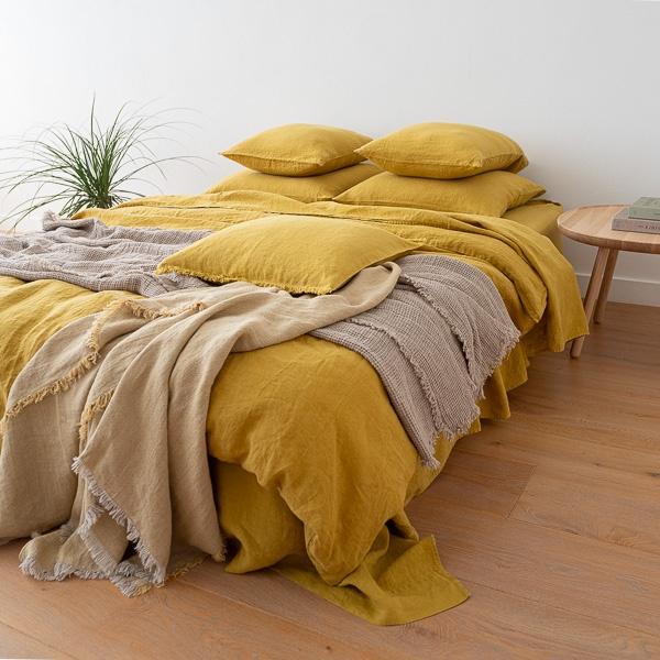 Linenme Antique Gold Linen Bed Set Stone Washed