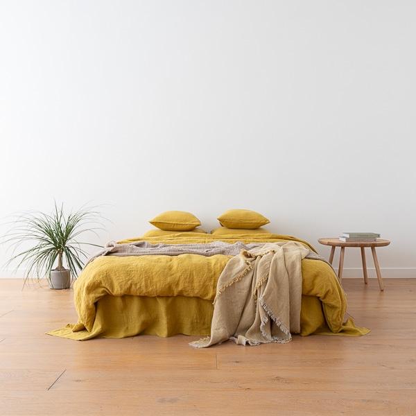 Linenme Antique Gold Linen Bed Set Stone Washed