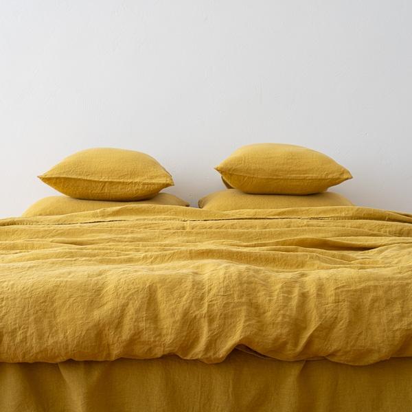 Linenme Antique Gold Linen Duvet Stone Washed