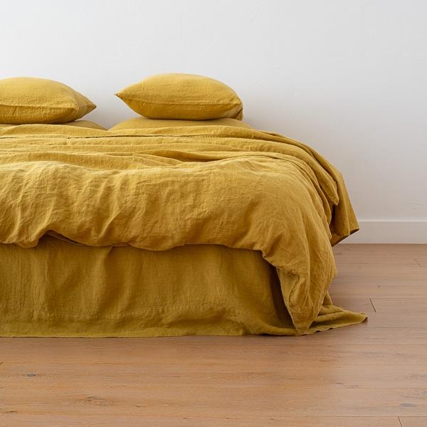 linenme Antique Gold Linen Duvet Stone Washed