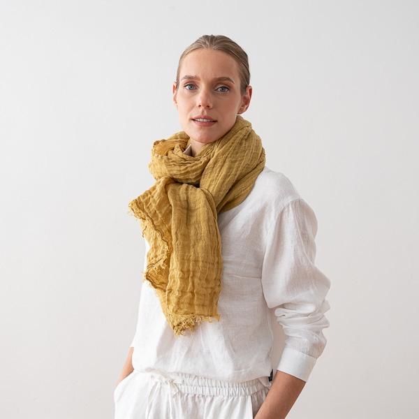 Linenme Antique Gold Linen Shawl Garza Fringe