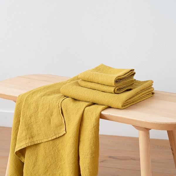 Linenme Antique Gold Linen Waffle Bath Towels Set