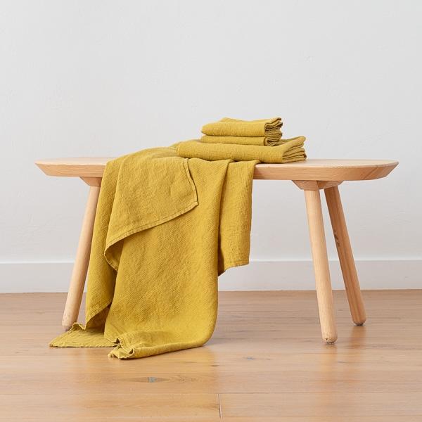 Linenme Antique Gold Linen Waffle Bath Towels Set