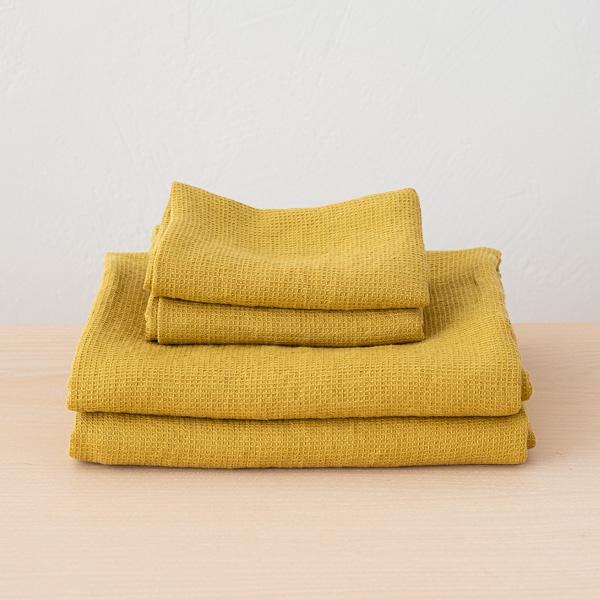 Linenme Antique Gold Linen Waffle Bath Towels Set