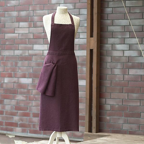 linenme Apron Aubergine Linen Lara