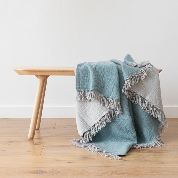 Linenme Aqua Extra Fine Merino Wool Throw Marcus