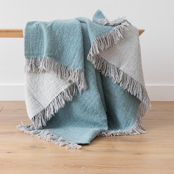 linenme Aqua Extra Fine Merino Wool Throw Marcus