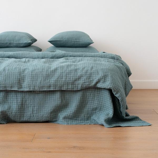 linenme Arctic White Check Washed Bed Linen Duvet