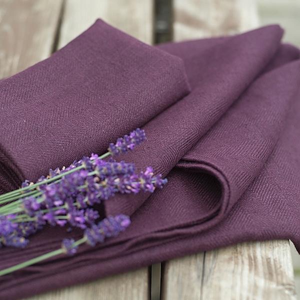linenme Aubergine Linen Bath Towels Set Lara