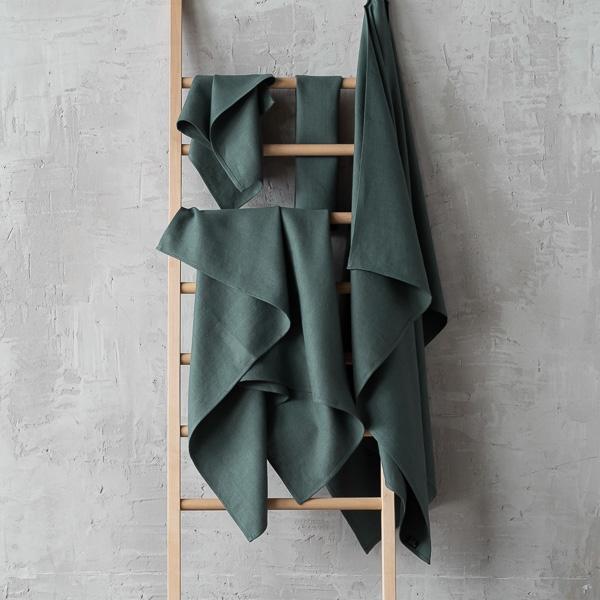 Linenme Balsam Green Linen Bath Towels Set Lara