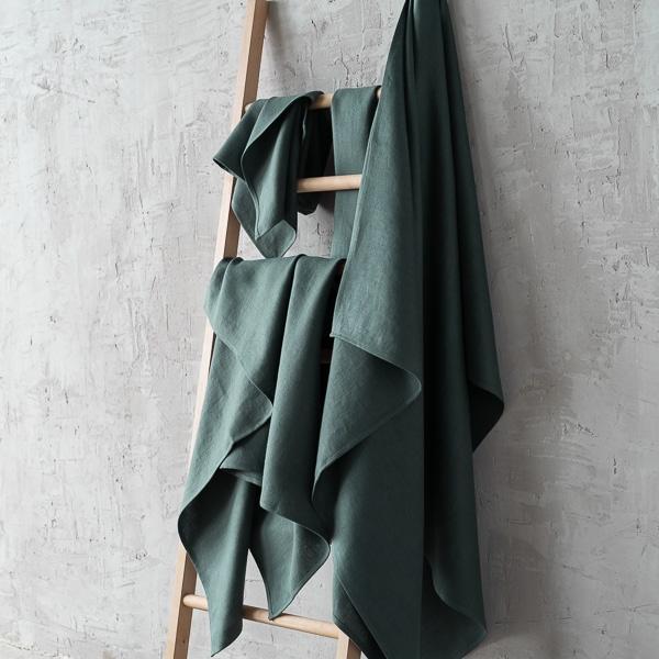 Linenme Balsam Green Linen Bath Towels Set Lara
