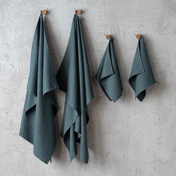 linenme Balsam Green Linen Bath Towels Set Lara