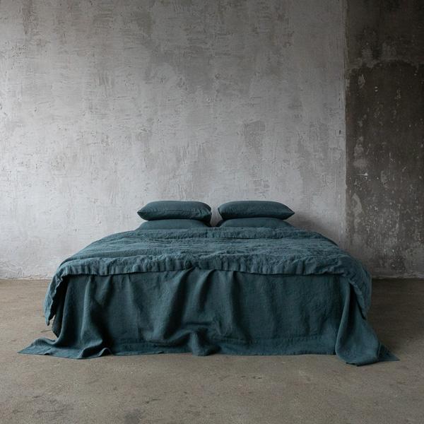 Linenme Balsam Green Linen Bed Set Stone Washed