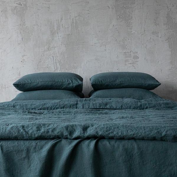 linenme Balsam Green Linen Bed Set Stone Washed
