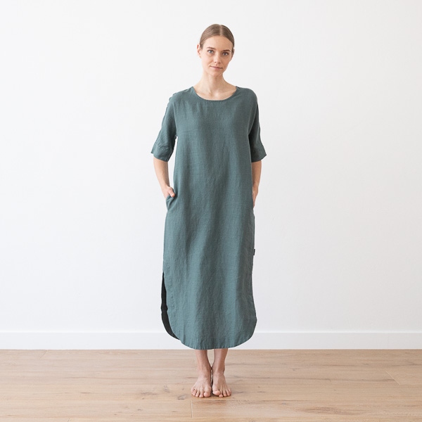 Linenme Balsam Green Linen Dress Nora